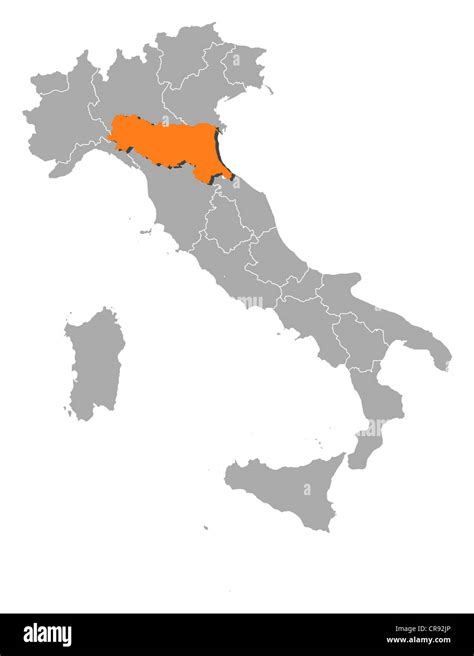 Mappa dell'Italia con evidenziata la regione Emilia-Romagna e la città di Parma