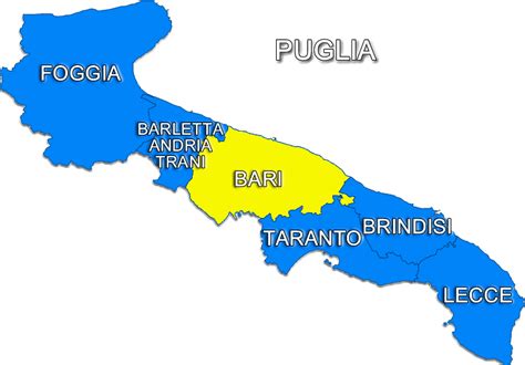 Mappa della provincia di Bari con evidenziate le località