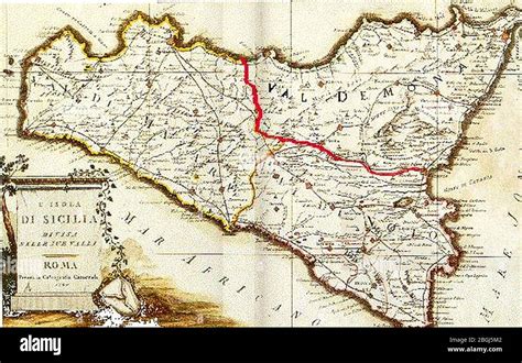 Mappa storica della Sicilia con evidenziate Castroreale e Milazzo