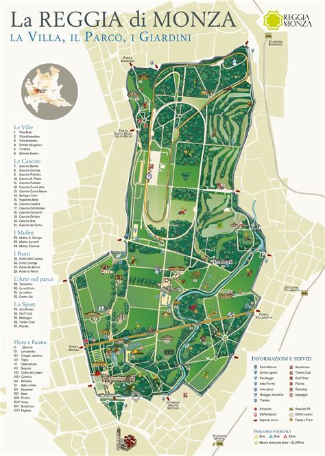 Mappa del Parco di Monza con indicazione delle cascine