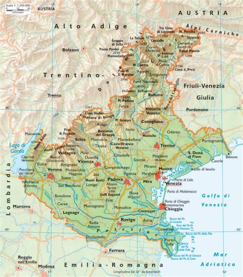 Mappa del Veneto con Cittadella evidenziata