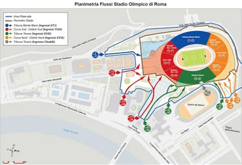 Mappa dello stadio Olimpico con indicazioni per le tifoserie