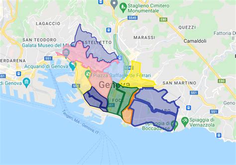 Mappa di Genova con evidenziate le zone di Marassi e San Fruttuoso
