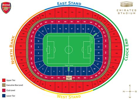 Mappa dello stadio Emirates, casa dell'Arsenal