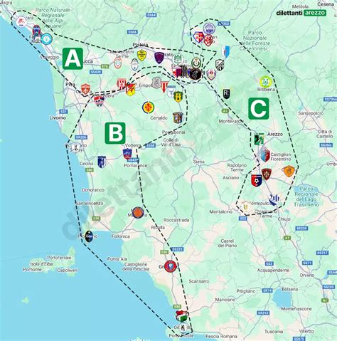 Mappa dei gironi calcistici della regione