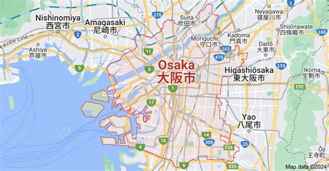 Mappa del Giappone con Osaka evidenziata