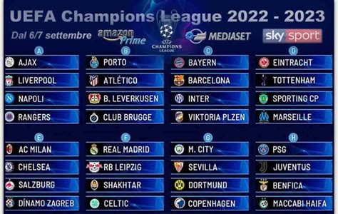Calendario delle partite di Champions League con i loghi delle squadre