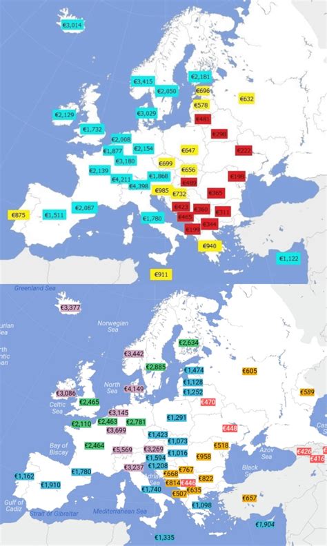 Mappa dell'Europa che evidenzia i principali campionati calcistici e i relativi stipendi medi.