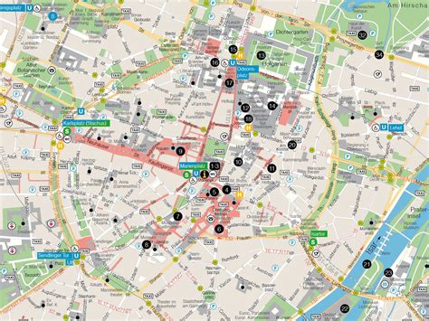 Mappa di Monaco di Baviera con evidenziata Odeonsplatz e l'Allianz Arena