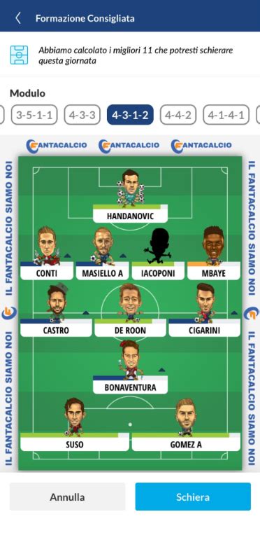 Schermata principale dell'app Leghe Fantacalcio