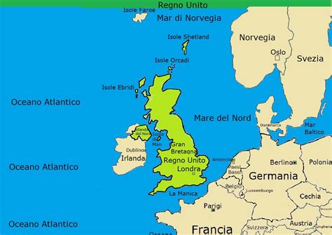 Mappa dell'Europa con evidenziate Irlanda, Scozia e Bretagna