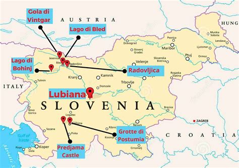 Mappa della Slovenia con evidenziate le principali città calcistiche