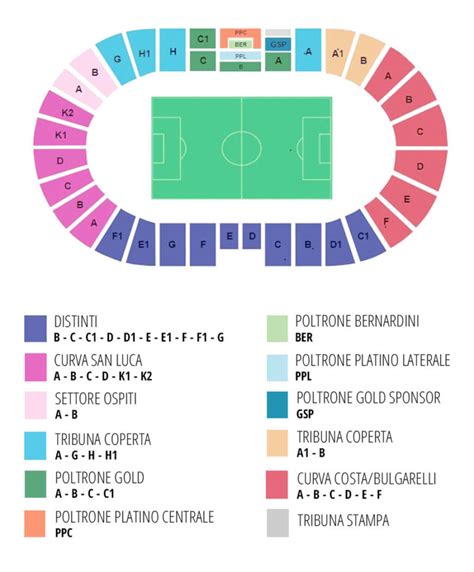 Mappa dello stadio con indicazione dei settori e dei prezzi dei biglietti