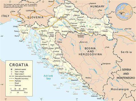 Mappa della Croazia con Zagabria e Spalato evidenziate