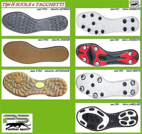 Diversi tipi di suole per scarpe da calcio