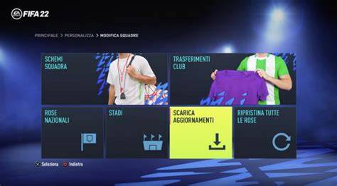 Menu personalizzazione FIFA per aggiornare le rose