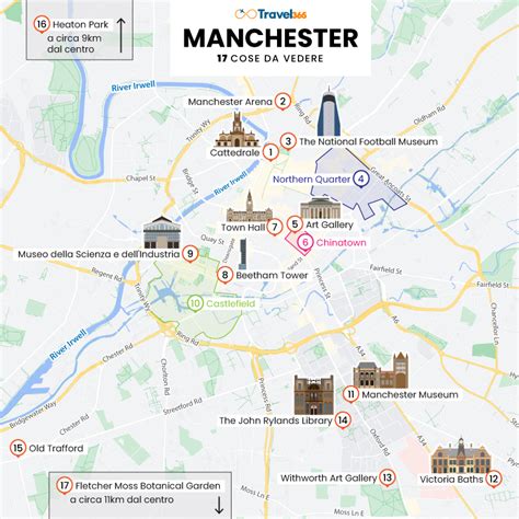 Mappa di Manchester con la localizzazione della Manchester Arena