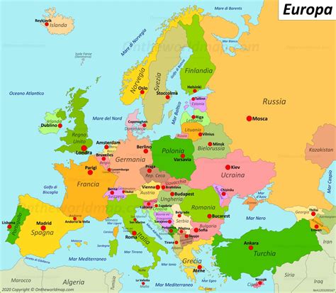 Mappa dell'Europa con focus sull'Italia