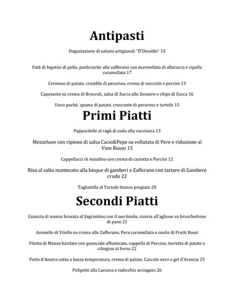 Menu del ristorante con opzioni senza glutine