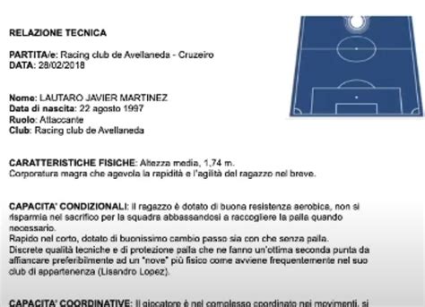 Scheda tecnica di un giovane calciatore dell'Under 19