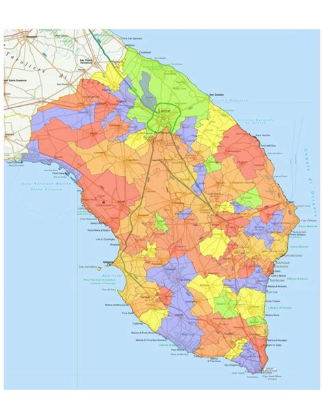 Mappa della provincia di Lecce con evidenziate le principali località