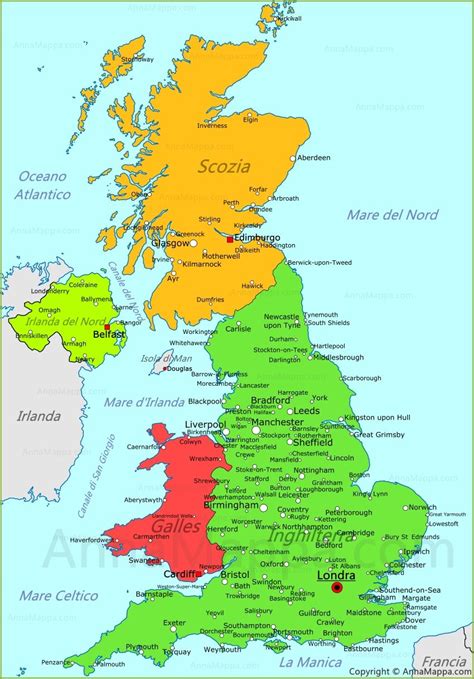 Mappa del Regno Unito con Manchester evidenziata