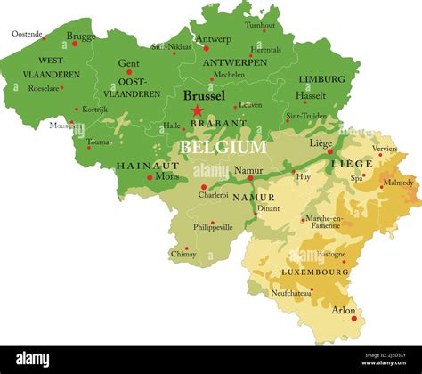 Mappa del Belgio con evidenziate le città delle squadre storiche della Pro League