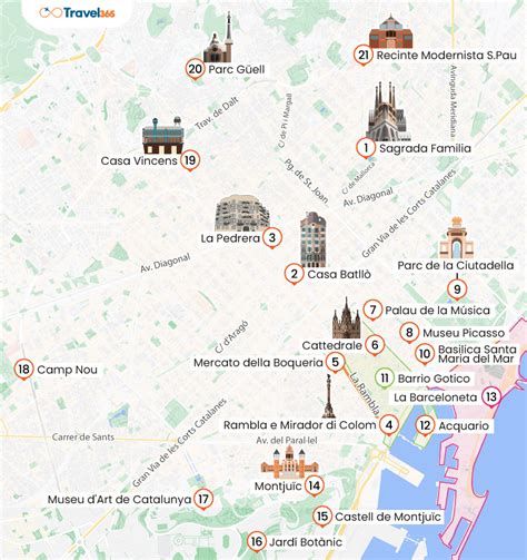 Mappa dei dintorni di Barcellona con le principali attrazioni