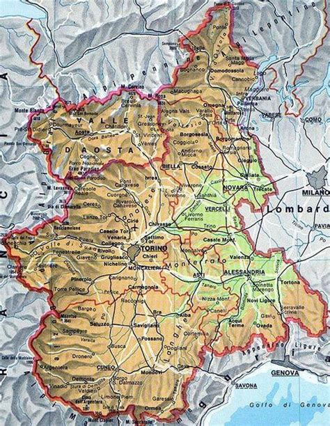 Mappa delle regioni Piemonte e Valle d'Aosta