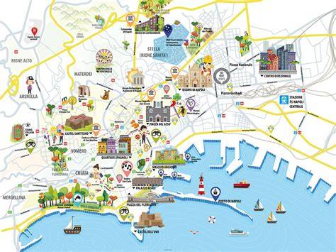 Mappa di Napoli con i principali luoghi di interesse legati al calcio e alla cultura