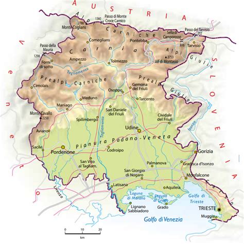 Mappa delle regioni italiane con evidenziata la regione Friuli-Venezia Giulia