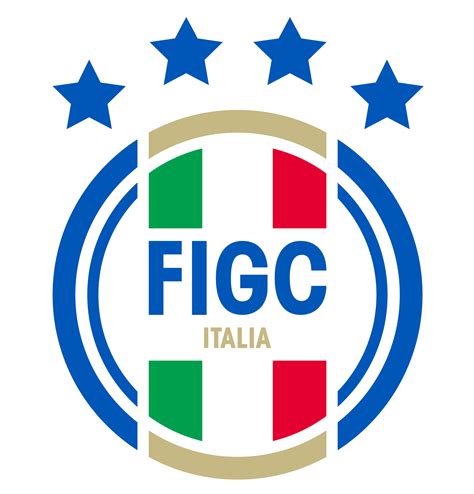 Il logo della FIGC con uno sfondo di palloni da calcio