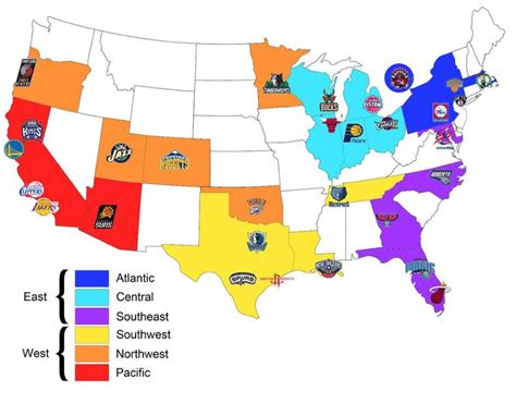 Mappa delle squadre della NBA divise per Conference