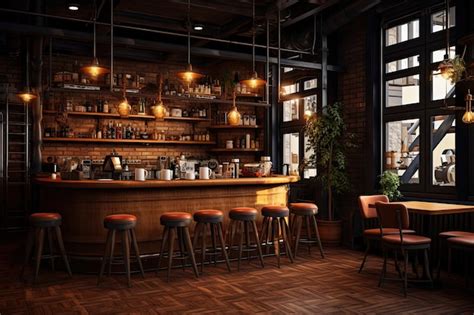 Interno di un bar accogliente con tavoli e sedie