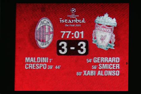Il tabellone di Milan-Liverpool a Istanbul dopo la rimonta dei Reds