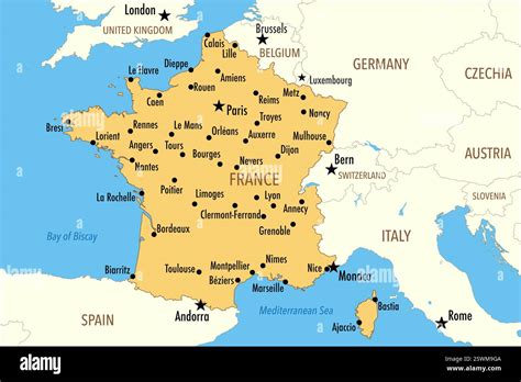 Mappa della Francia con le città delle squadre di Ligue 1