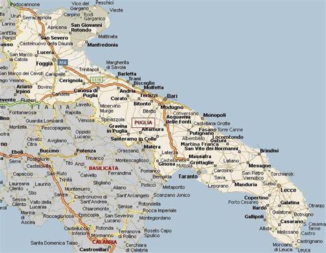 Mappa della Puglia con evidenziate le città di Lecce e Brindisi