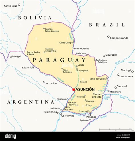 Mappa del Paraguay con i principali stadi di calcio