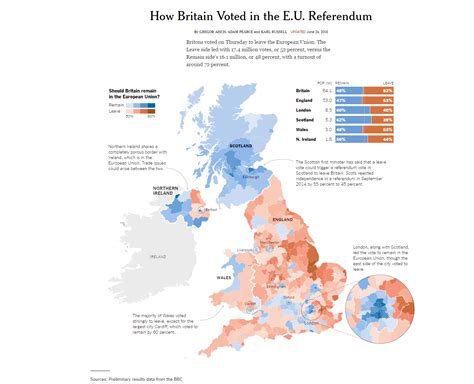 mappa del voto Brexit per aree geografiche