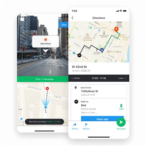 Screenshot dell'app Moovit con indicazioni stradali