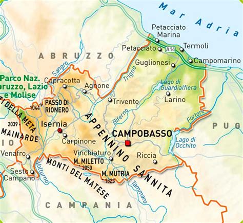 Mappa del Molise con evidenziate le province di Campobasso e Isernia