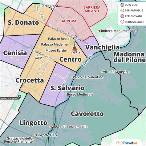 Panoramica di Torino con indicazione dei quartieri