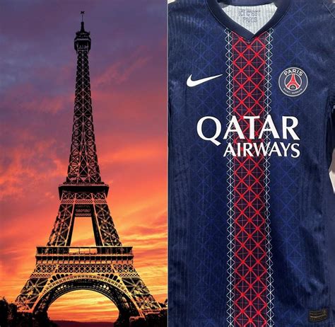 Grafica stilizzata della Torre Eiffel ispirazione maglia PSG